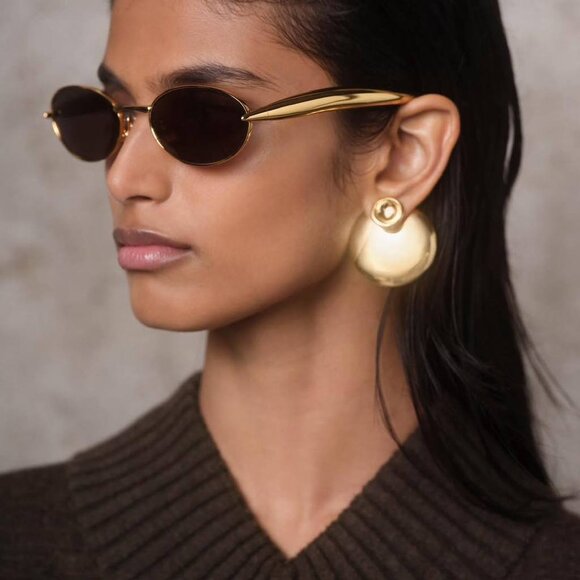 Bottega Veneta BV1386S 002 Oval Sunglasses - Shiny Dark Ruthenium/Yellow main image 9